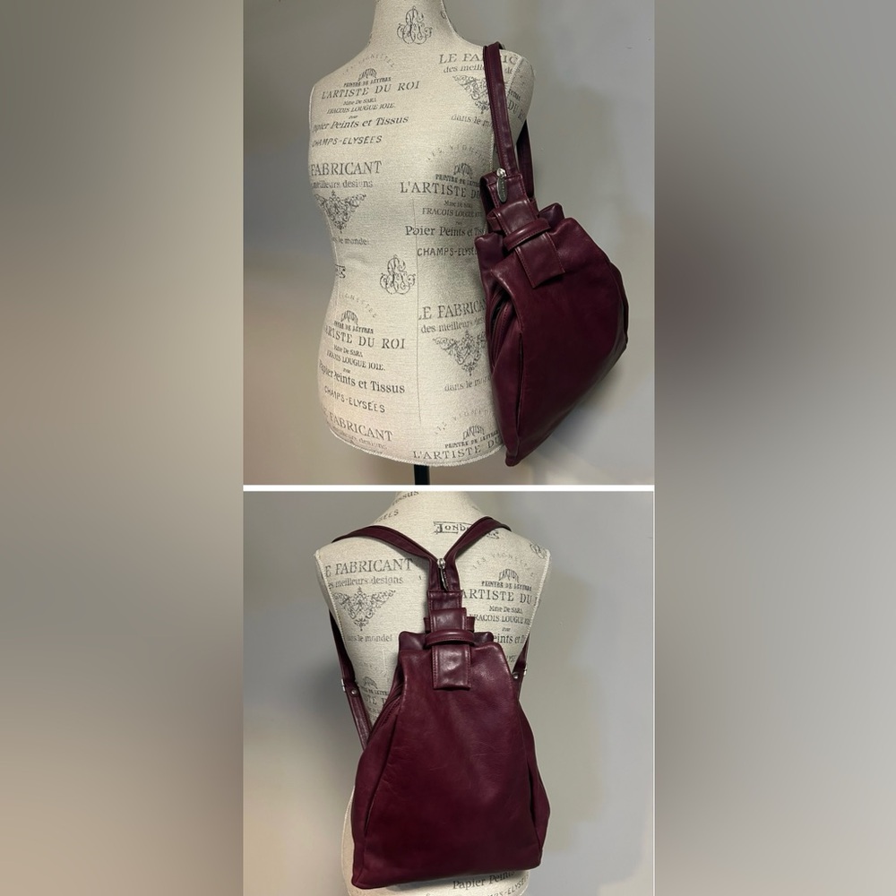 Ripani burgundy Leather Convertible Shoulder Bag Backpack Made Italy